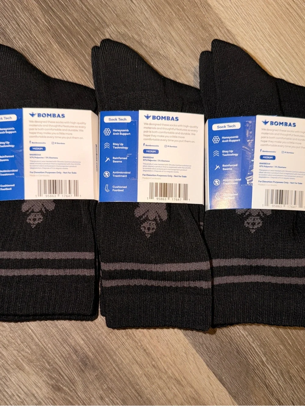 Bombas Black Athletic Ankle Socks with Gray Stripe Accents - 3 Pack